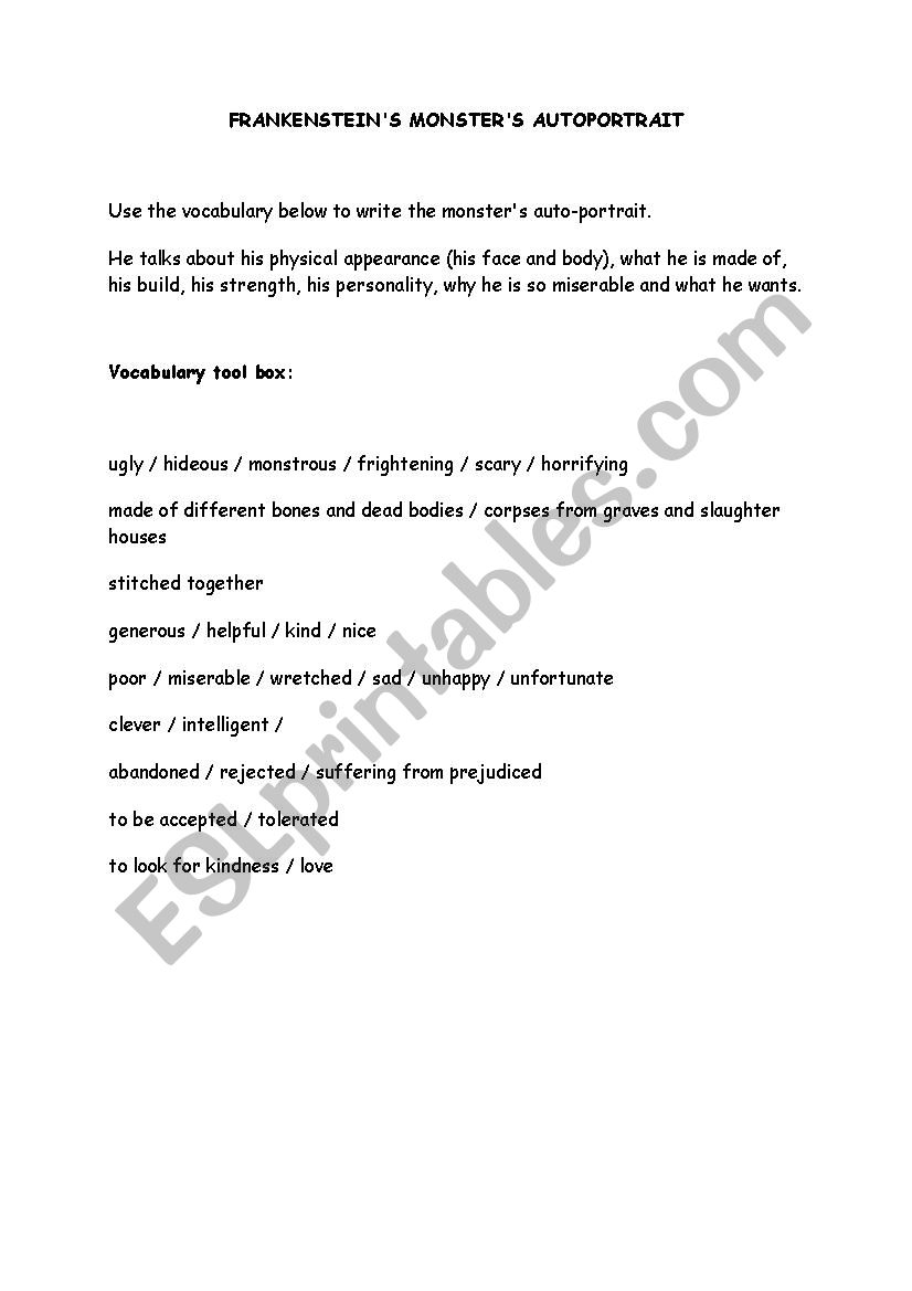 Frankensteins monster worksheet