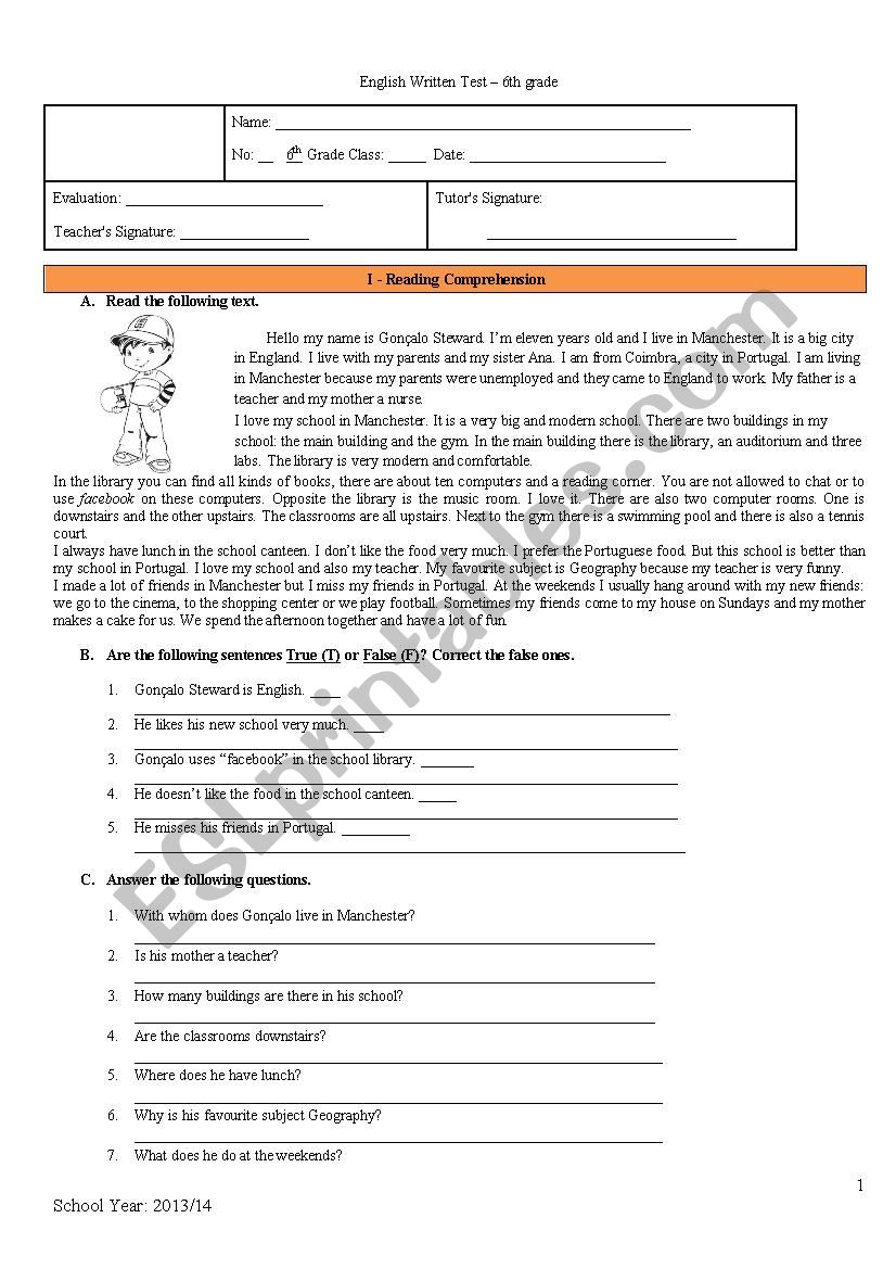 Test School 6. grade worksheet