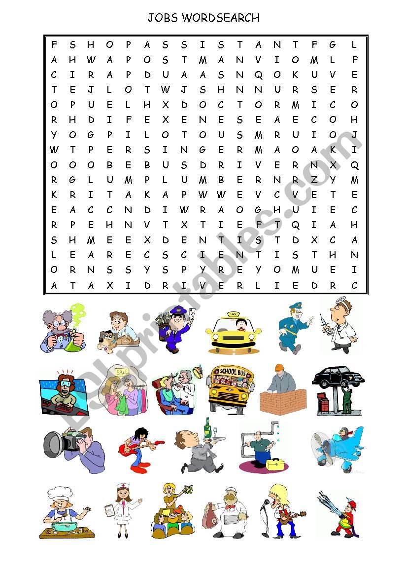 JOBS WORDSEARCH worksheet