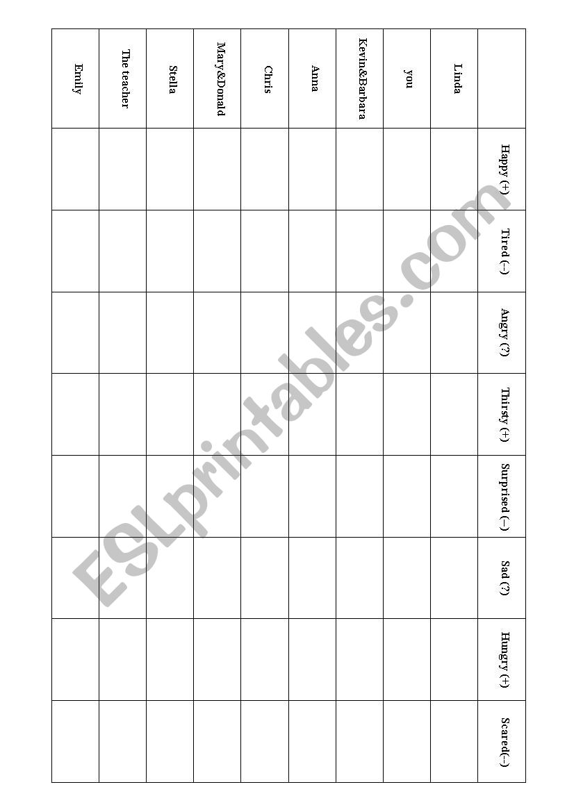 Feeling Adjectives Grid worksheet