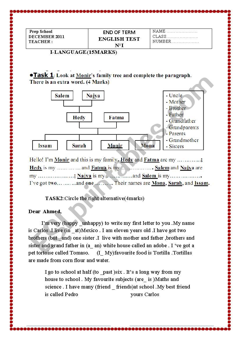 English Test worksheet