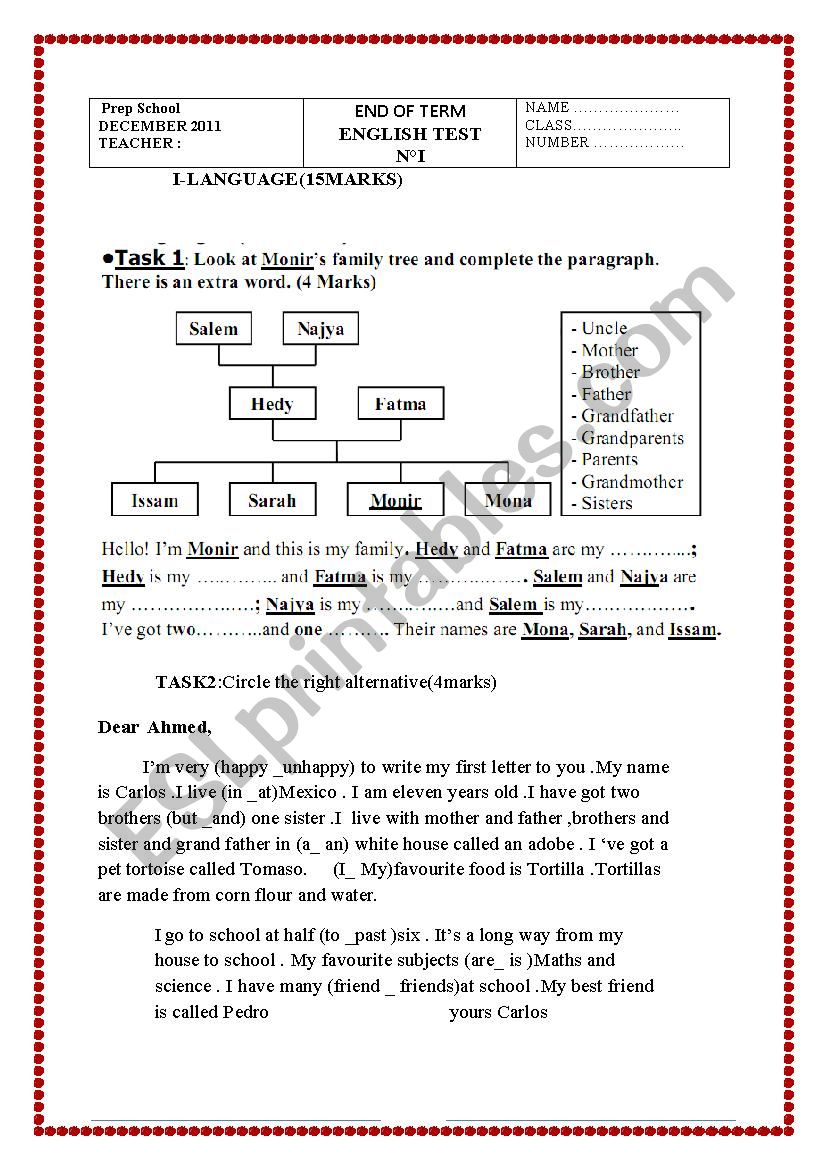 English Test worksheet