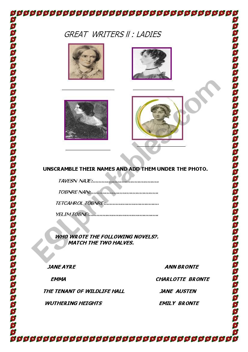 GREAT WRITERS, LADIES. worksheet