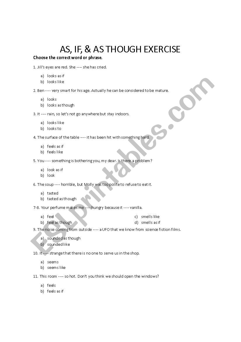 AS, IF, & AS THOUGH EXERCISE worksheet
