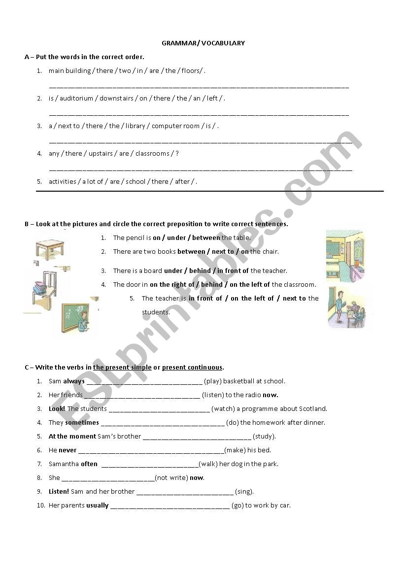 Worksheet - vocabulary and grammar