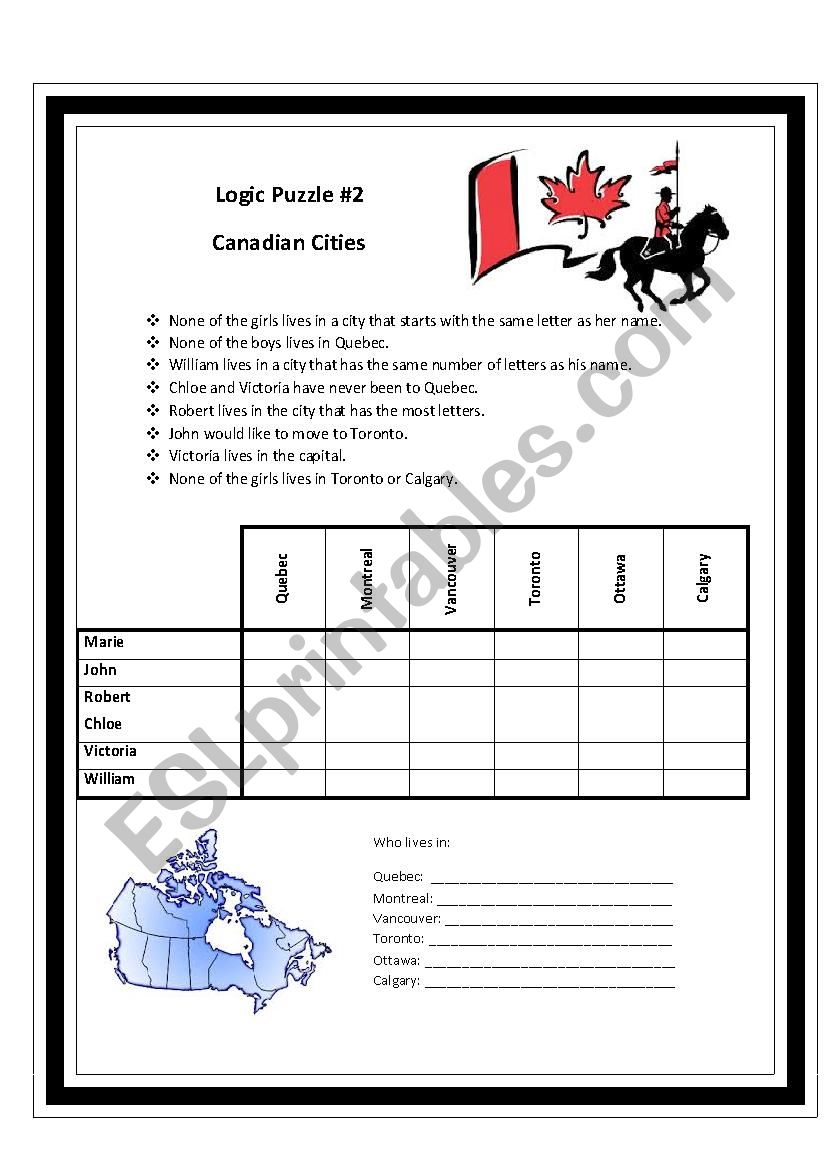 Logic Puzzle 2 - Canadian Cities