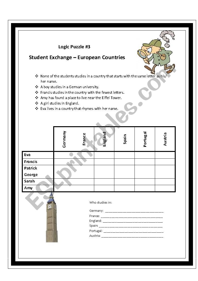 Logic Puzzle 3 - Student Exchange - European Cities