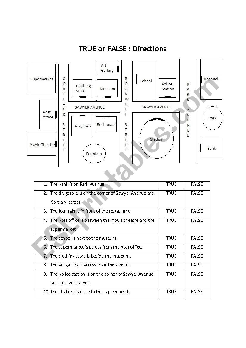 True or False with directions worksheet