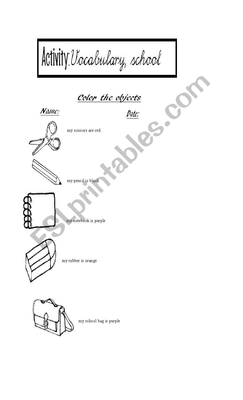 color the objects worksheet