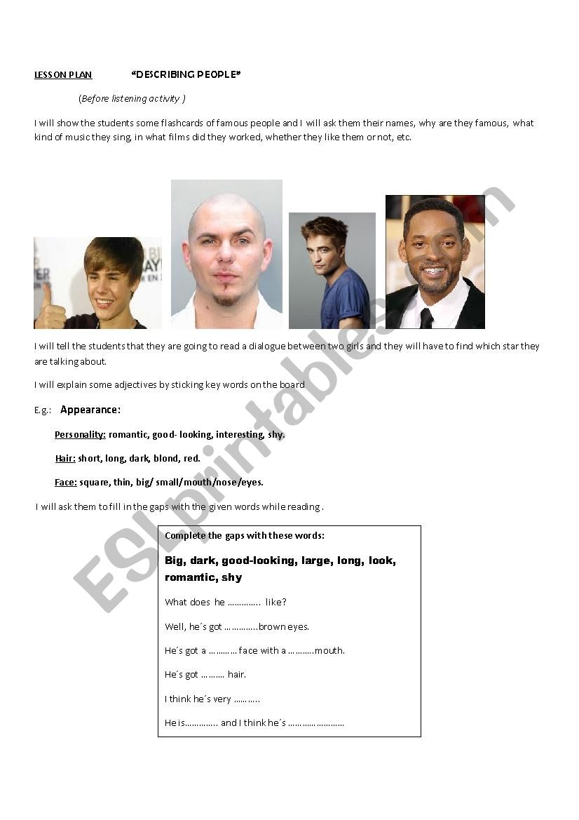 DESCRIBING PEOPLE worksheet