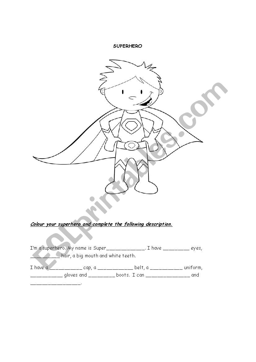 Im a superhero worksheet