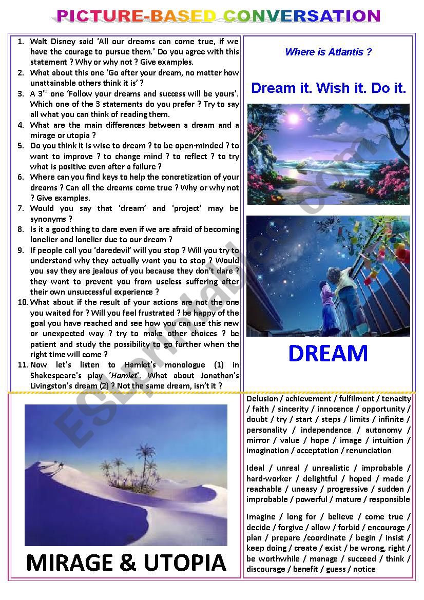 Picture-based conversation : topic 56 - mirage & utopia vs dream