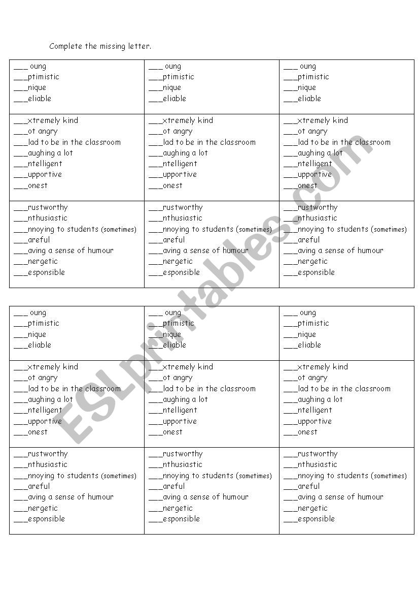 personality worksheet