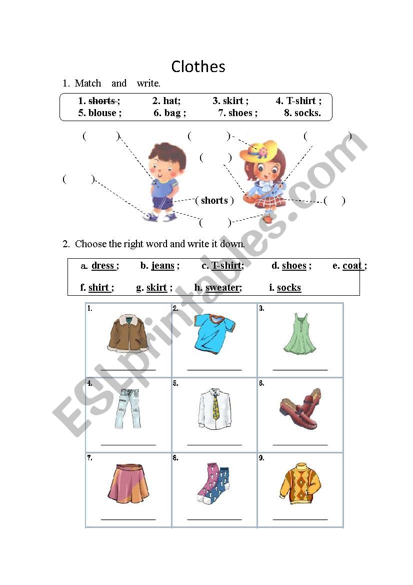 clothes worksheet