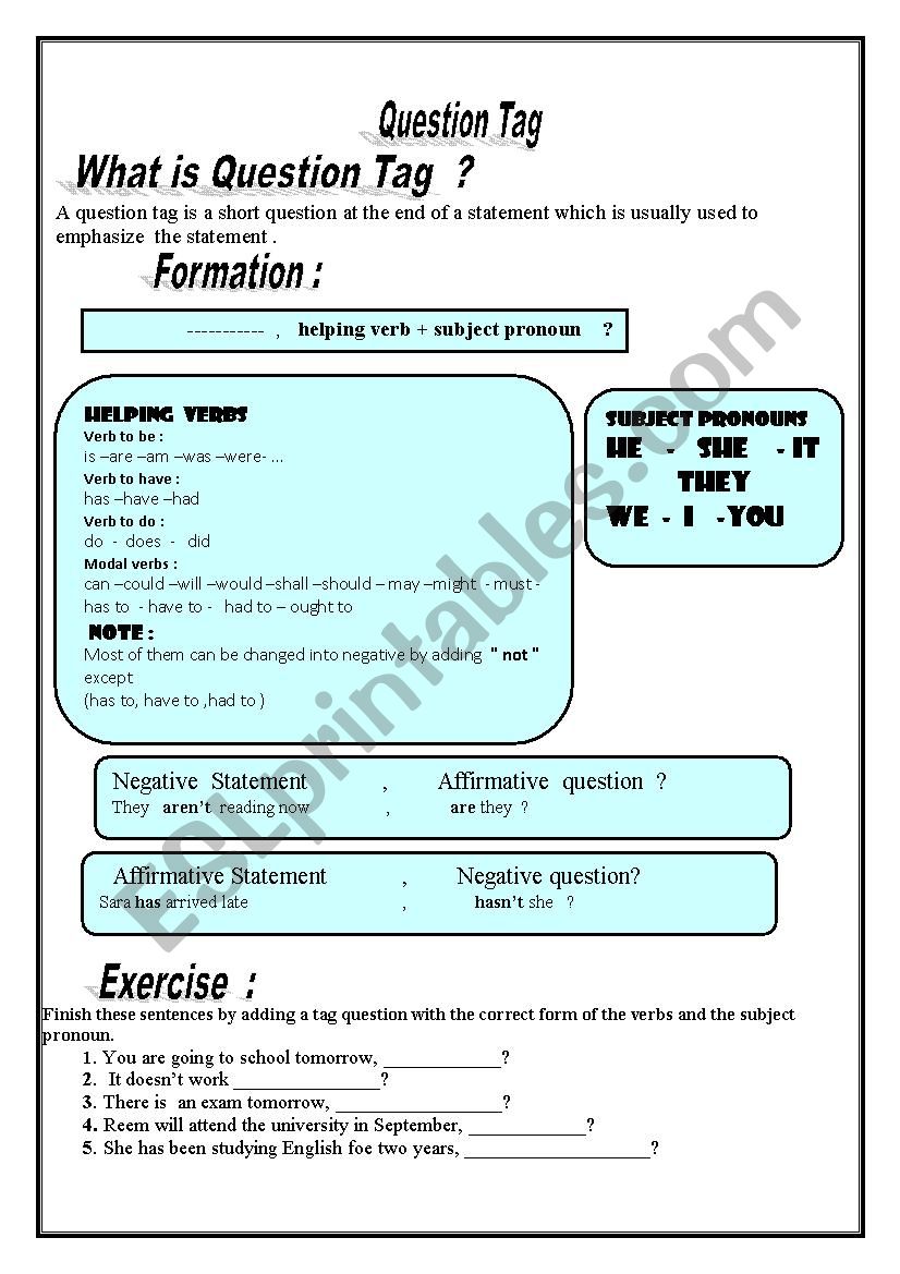 Question Tag  worksheet