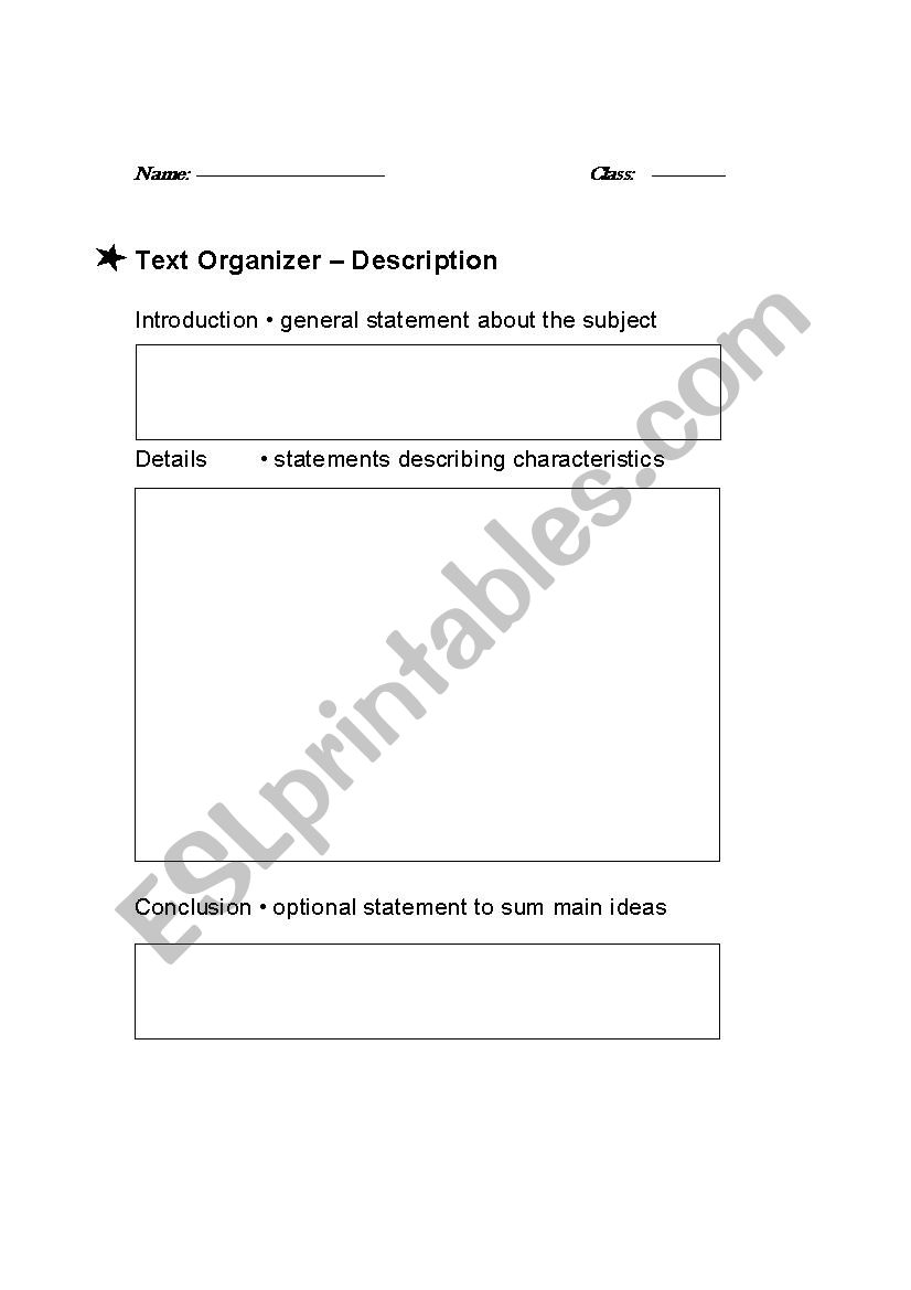Text Organizer – Description worksheet