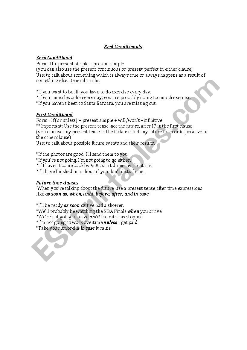 Real Conditionals worksheet