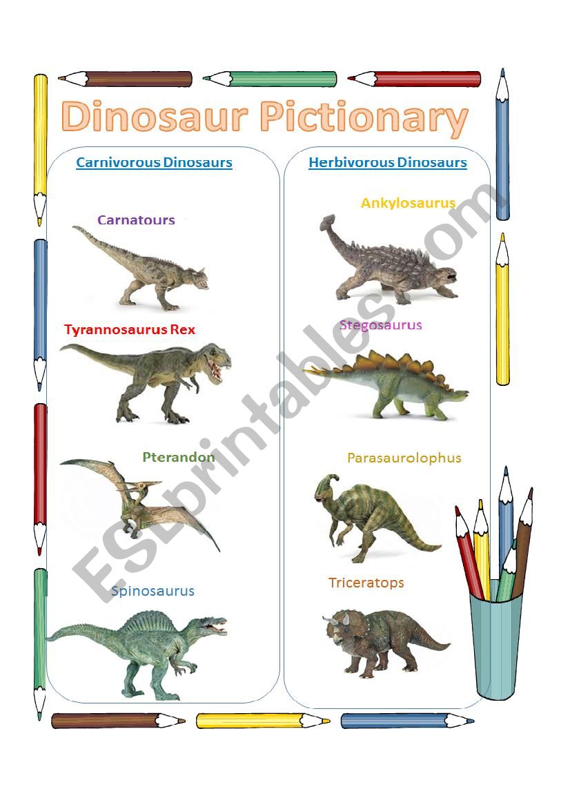 Dinosaur pictionary worksheet