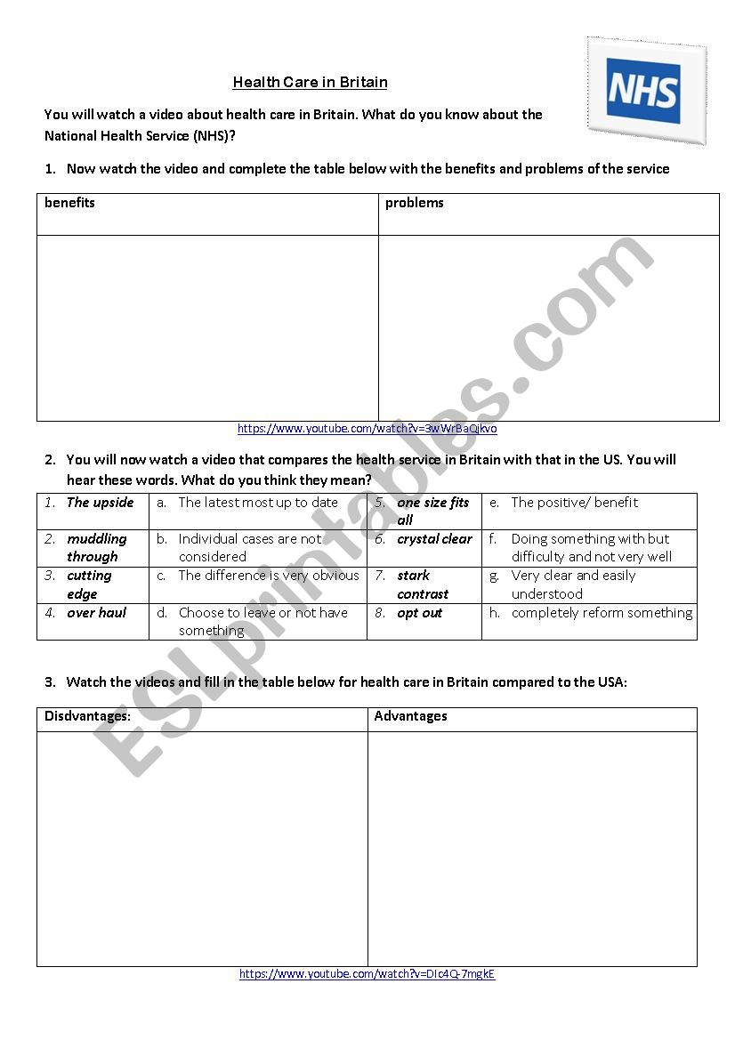 Health Care in Britain worksheet