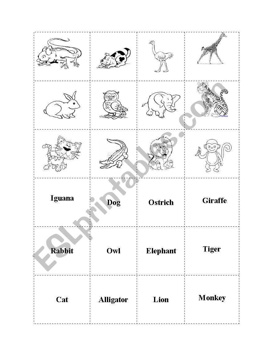 Memory game - Animals worksheet