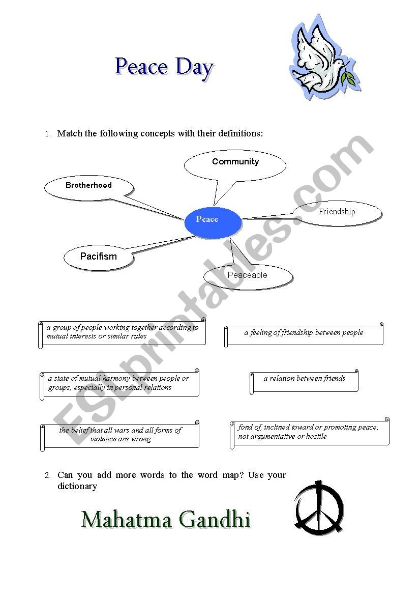 Peace day worksheet