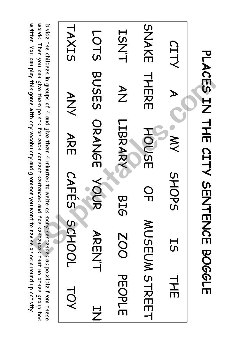 PLACES IN TEH CITY SENTENCE BOGGLE