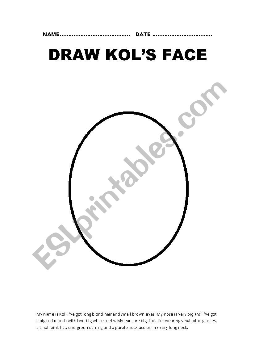 Draw Kols face worksheet