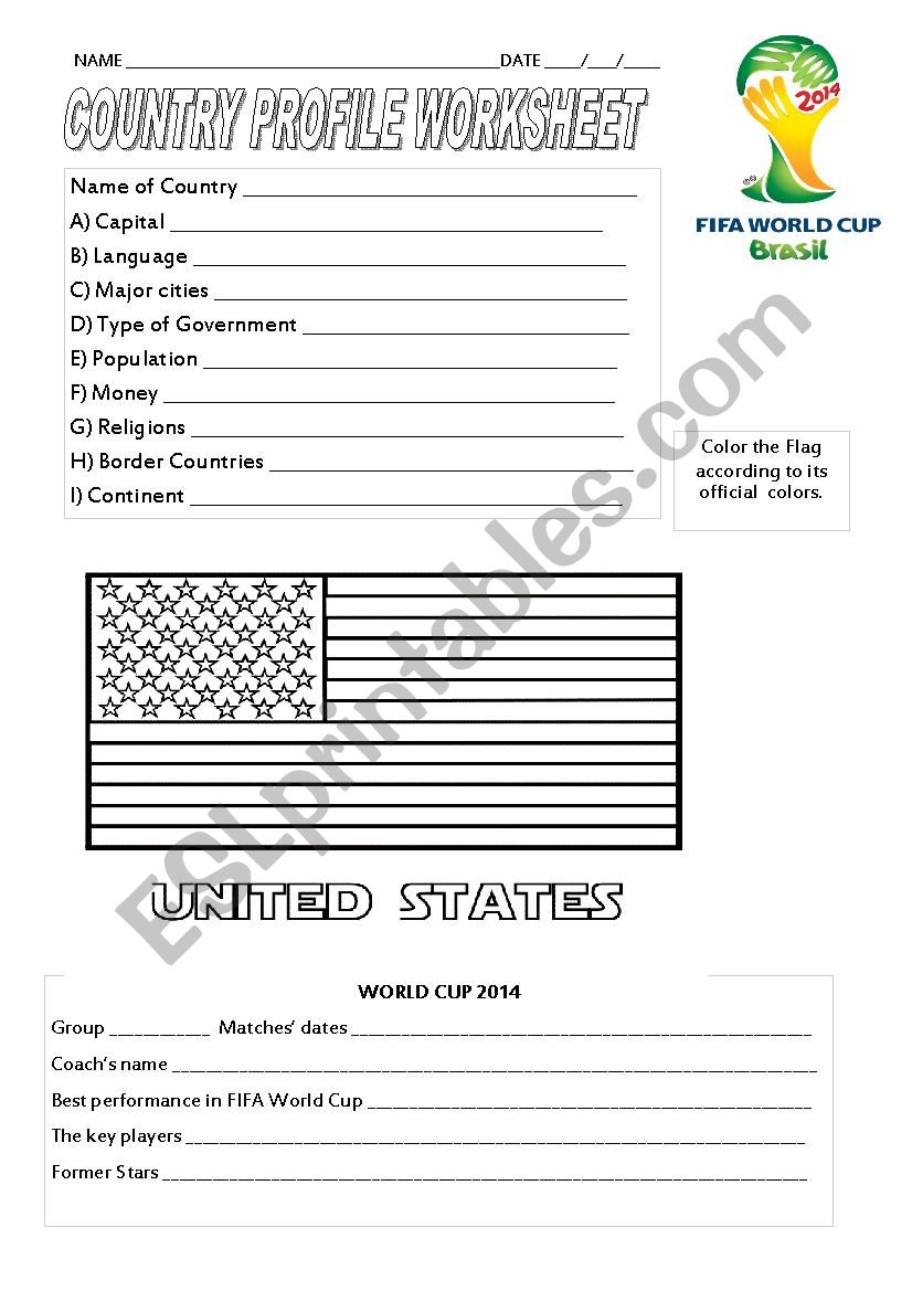 FIFA World Cup Countries  USA worksheet