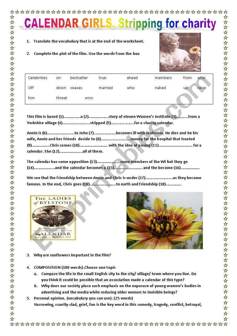 Film : the calendar girls worksheet