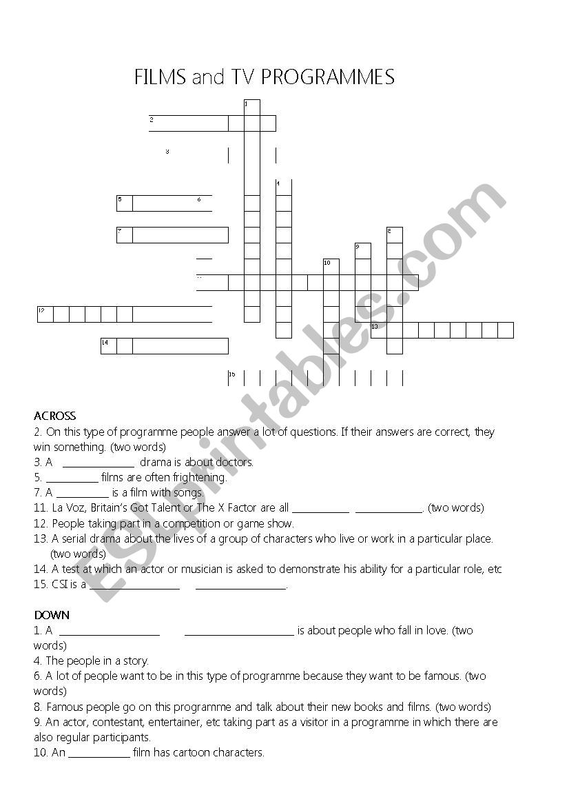 Films and TV programmes Crossword