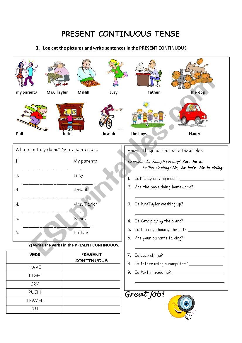 Present continuous tense worksheet