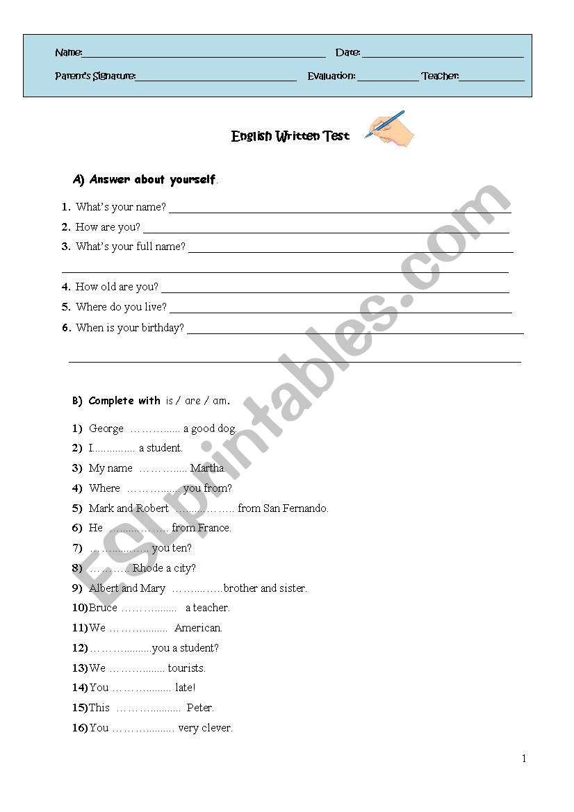 Revision worksheet