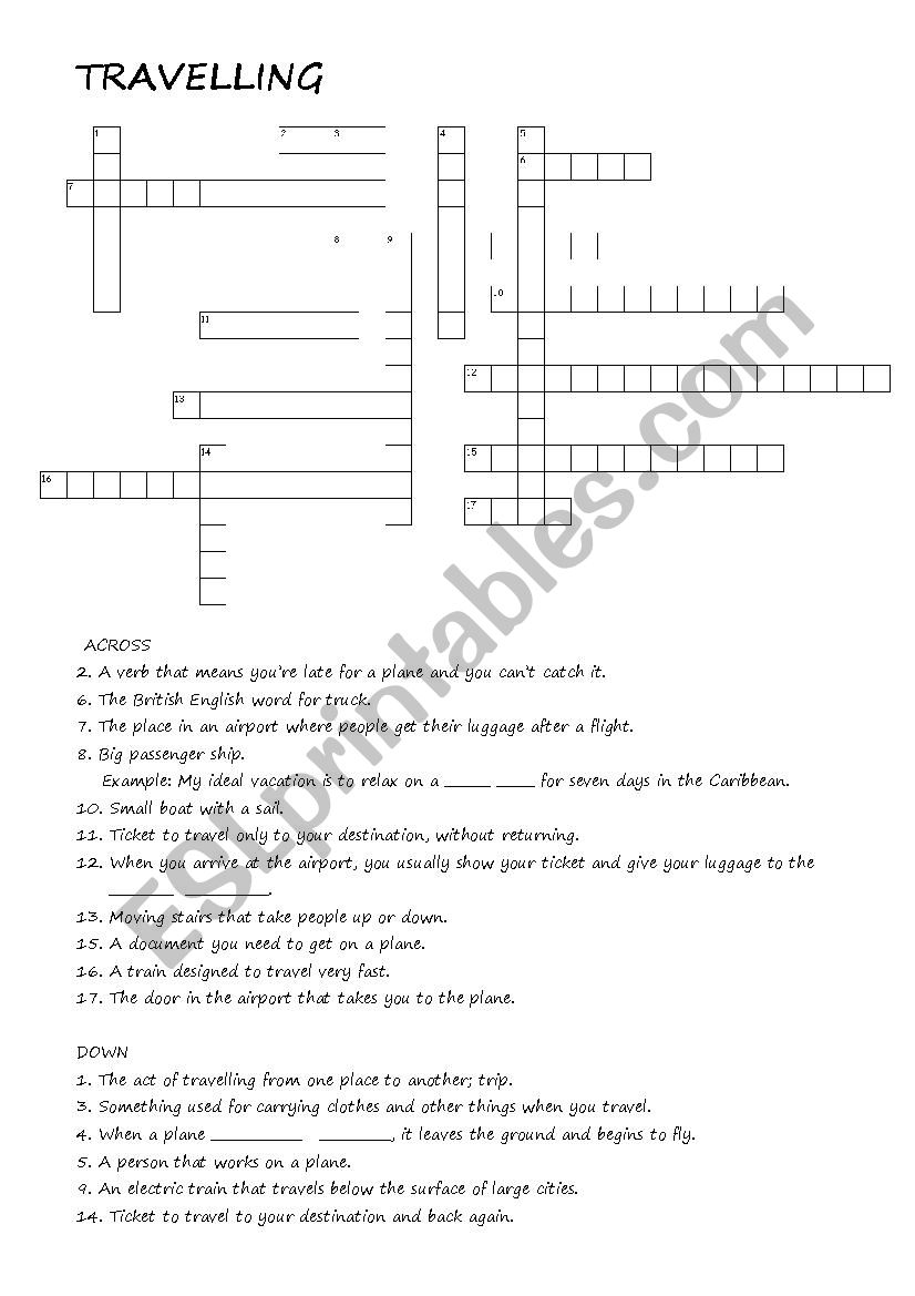 Travelling Crossword worksheet