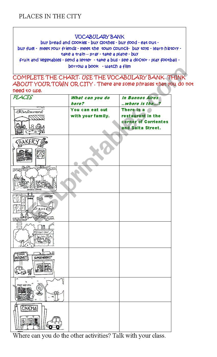 Places in the city worksheet