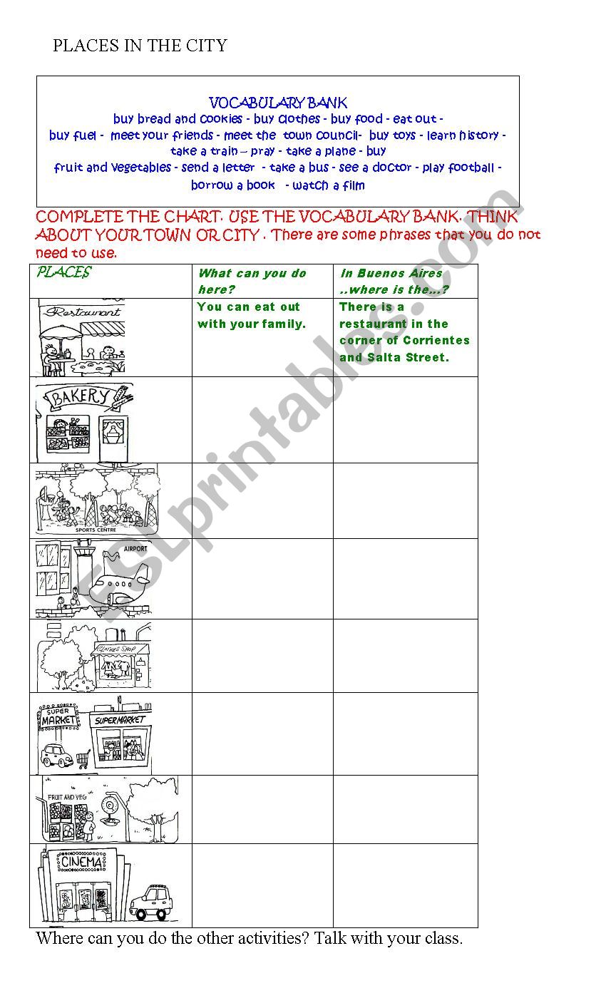 Places in the city worksheet