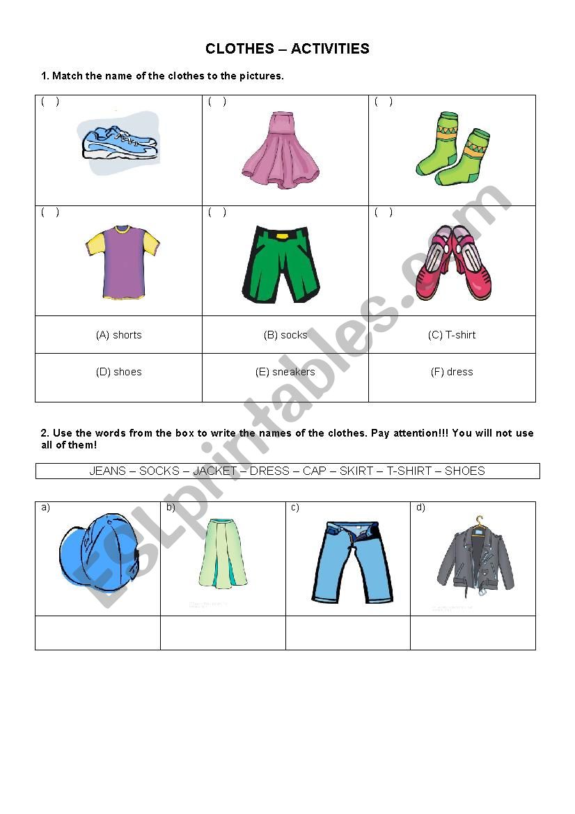 Clothes - activities worksheet