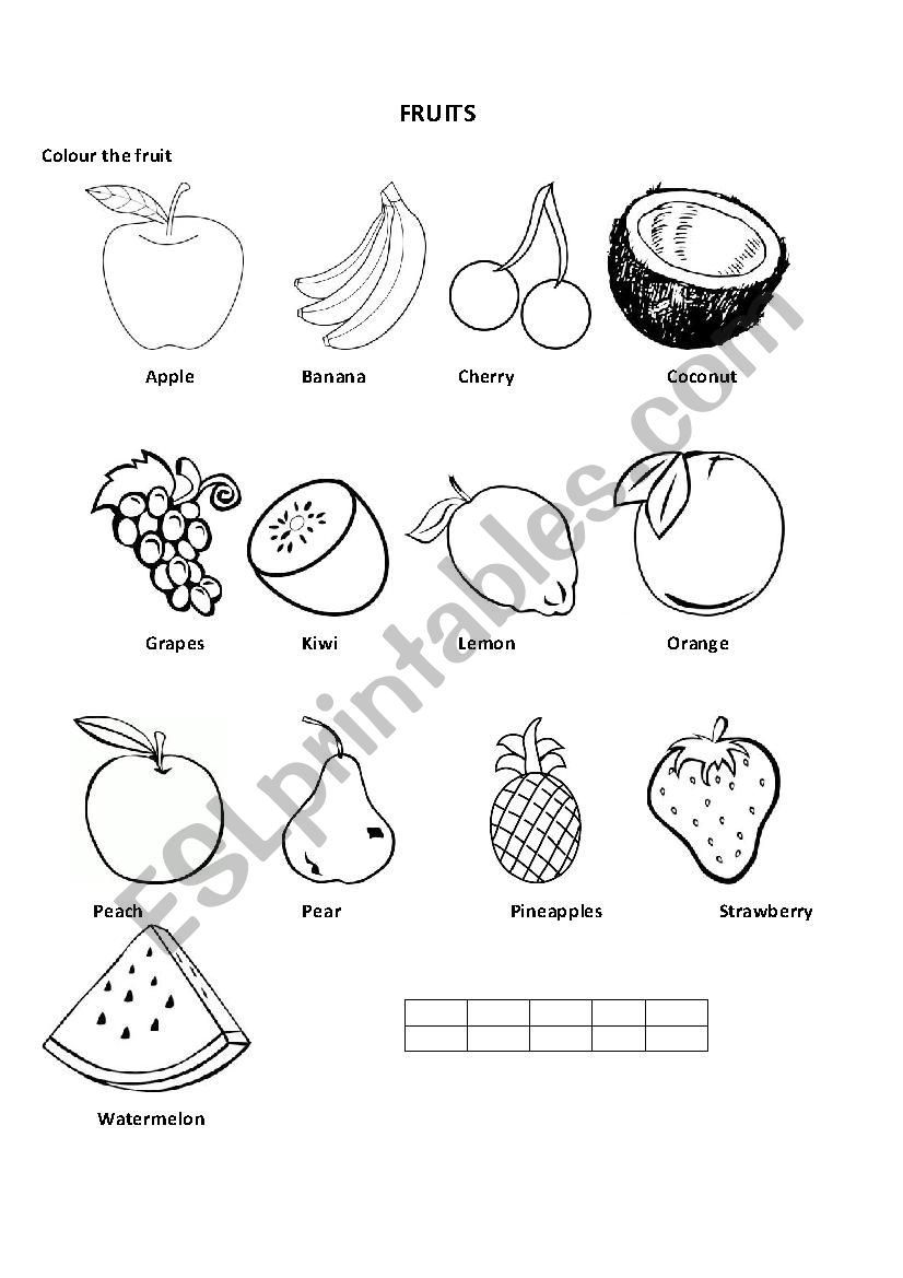 Colour the fruits - ESL worksheet by valemade