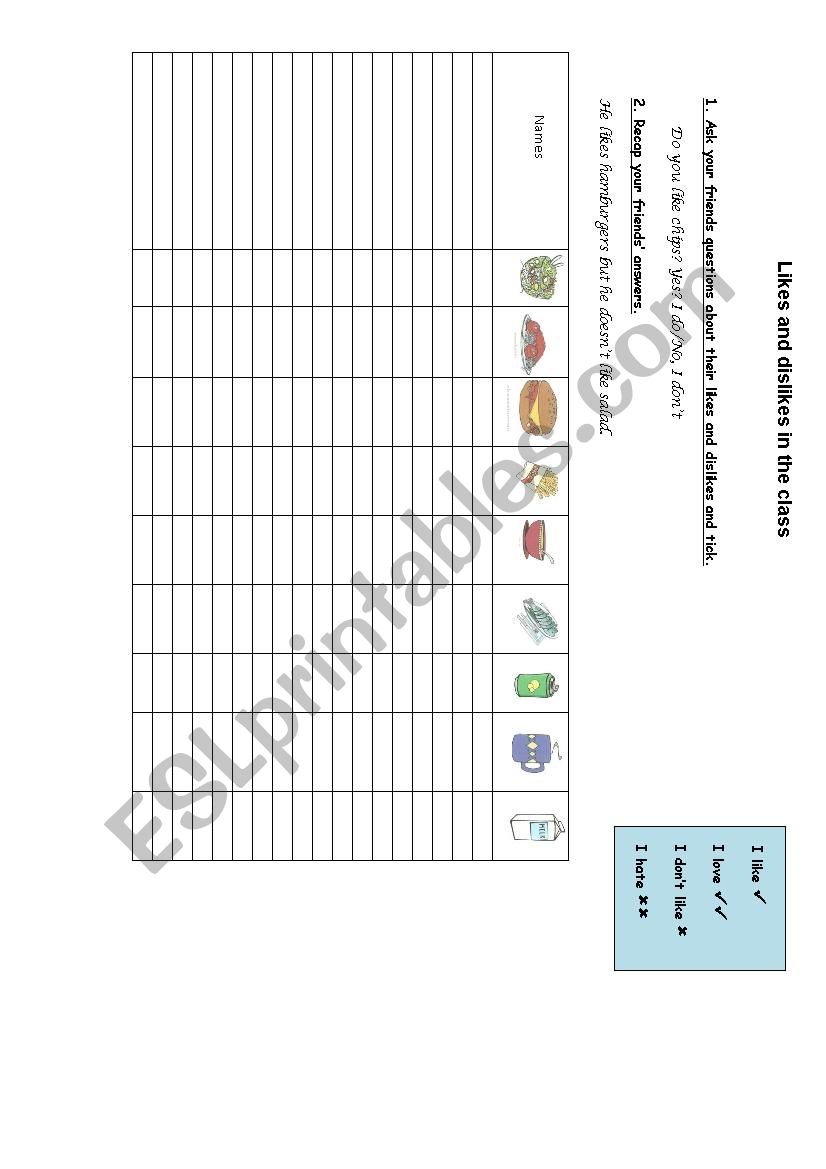 Likes and dislikes worksheet