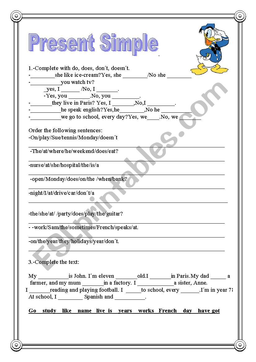 Present simple worksheet