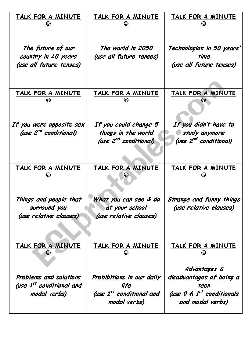 Talk for a Minute worksheet