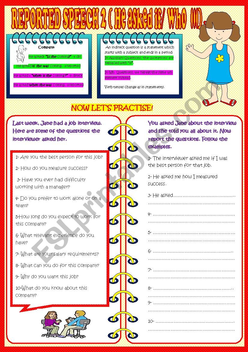 REPORTED SPEECH 2 (QUESTIONS) worksheet