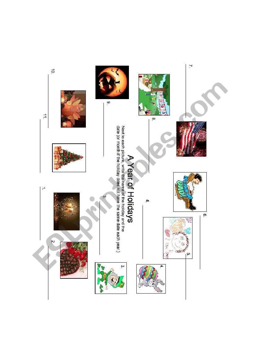 A year of holidays esl worksheet by sussti