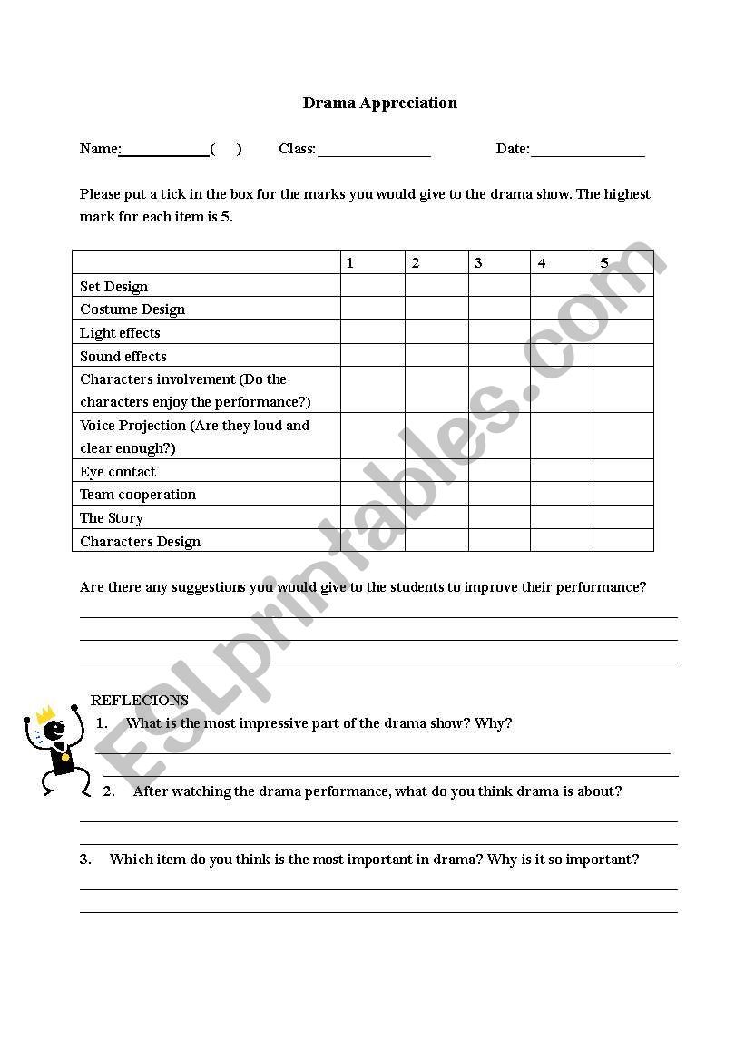 Drama Appreciation Worksheet  worksheet