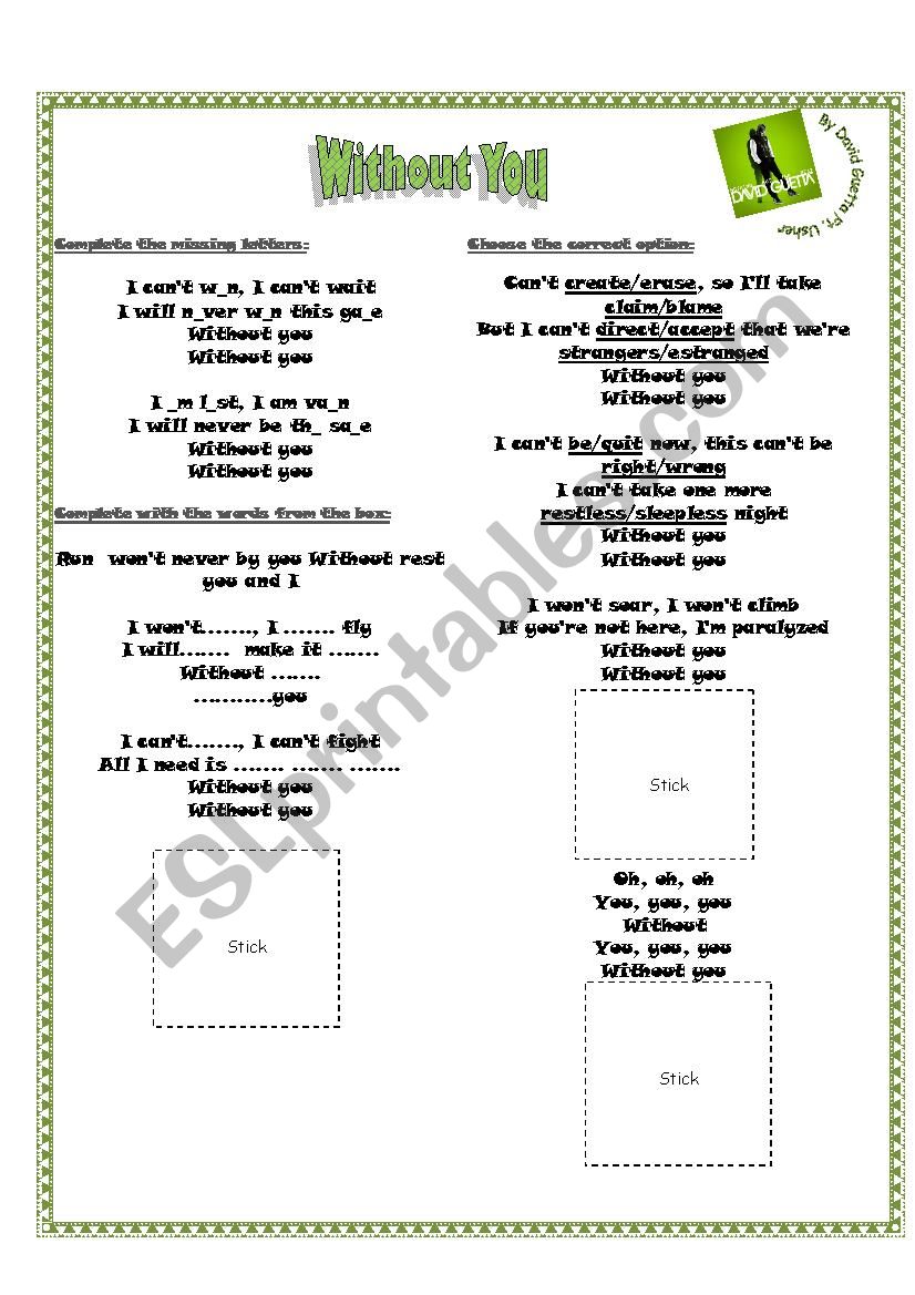 song worksheet