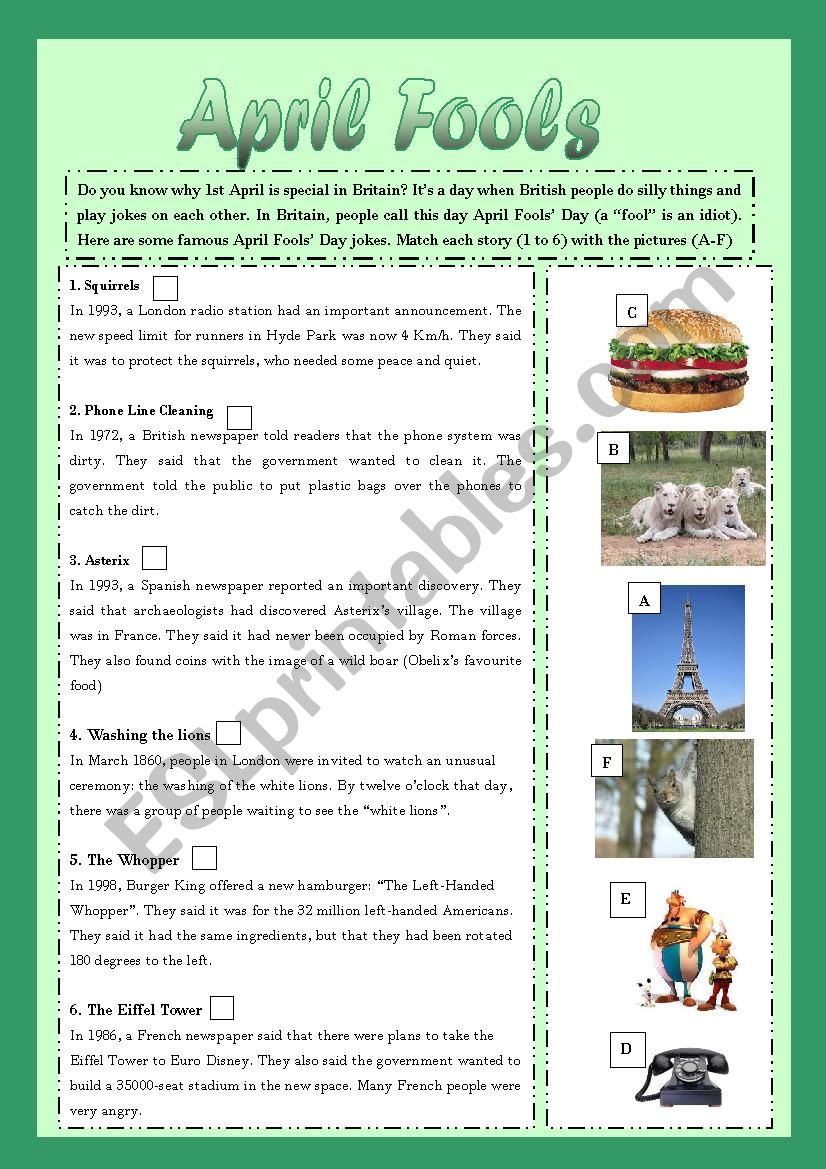 April Fools Day worksheet worksheet