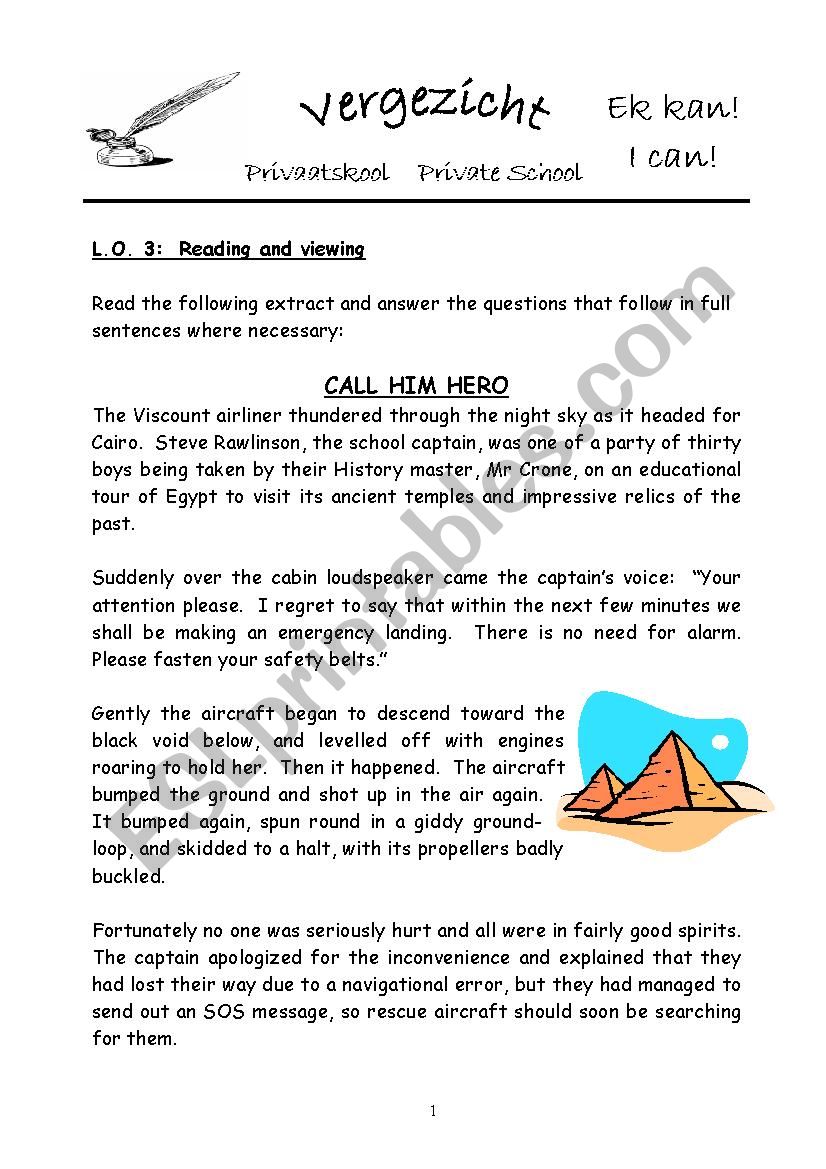 Egypt comprehension worksheet