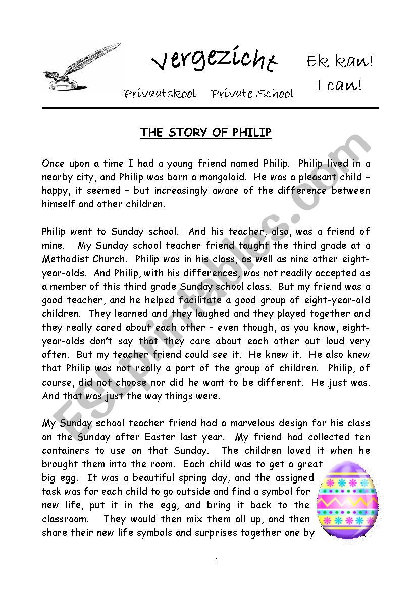 A story about Phillip worksheet
