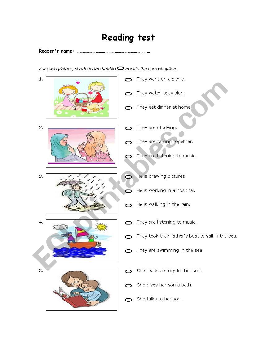 reading test worksheet