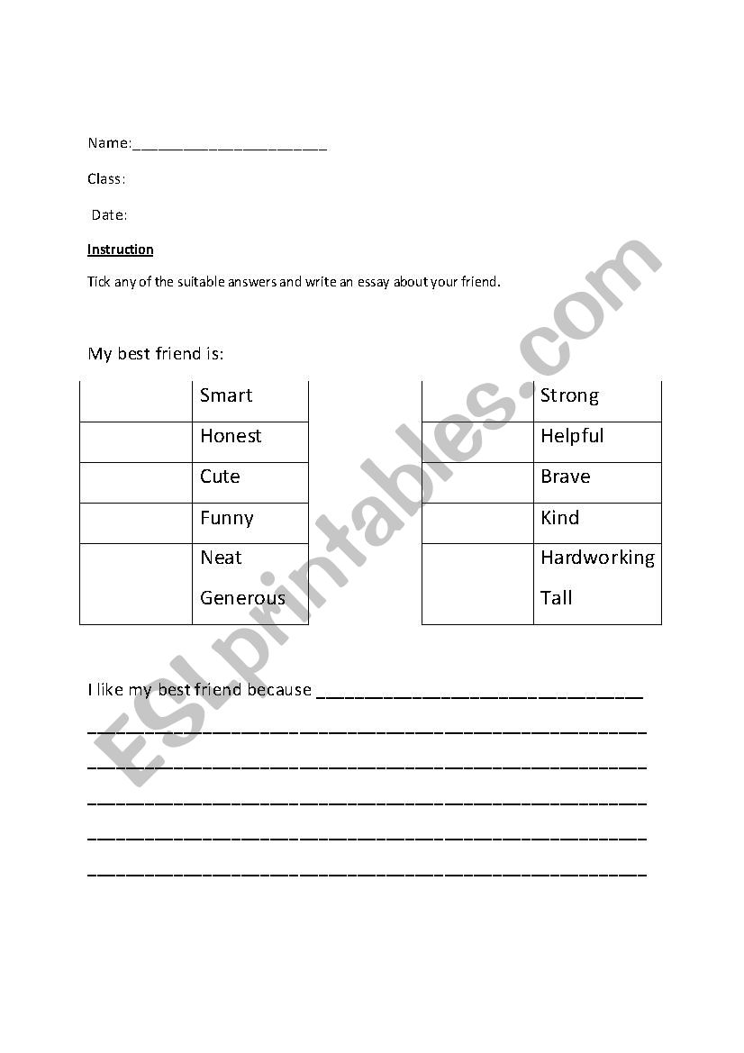 My Friend worksheet