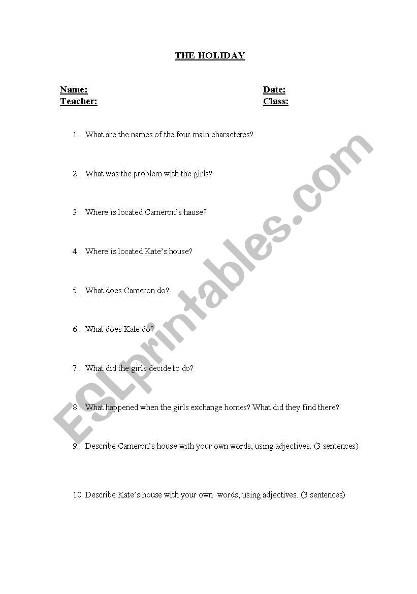 the holiday worksheet